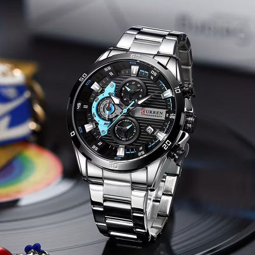 🔥 CURREN Men’s Luxury Chronograph Watch – Stainless Steel Body - All Dials Working
